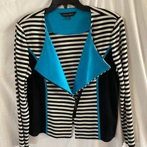 Ming Wang jacket - Blk/Wht stripe with turquoise trim -  front zipper  PL